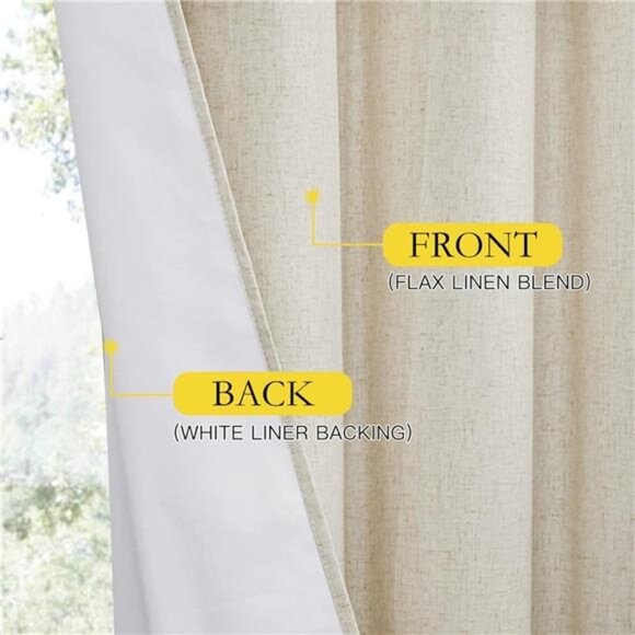 Natural Linen Curtains 45" Long with Noise Reducing for Small Window, 52" Wide - Picture 6 of 7